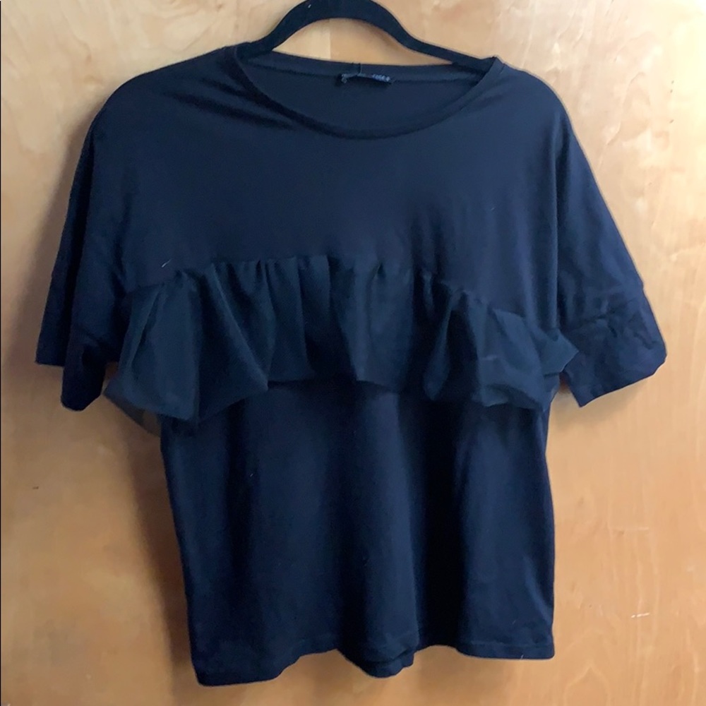 Zara‎ black ruffle tee shirt top